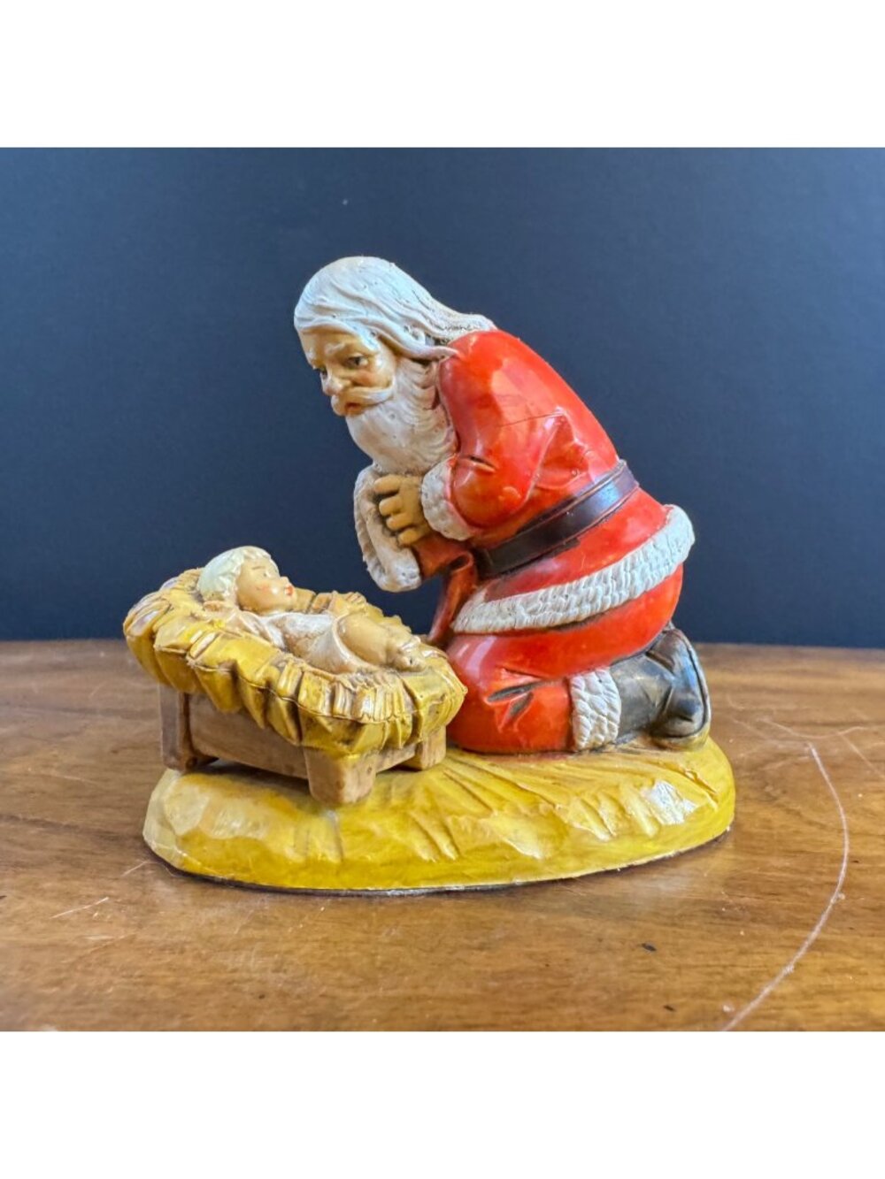 VTG Santa Kneeling By Baby Jesus Fontanini Resin Figurine 1984 Italy Manger Scen